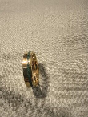 Gold Tungsten Carbide Ring Green Stone Inlay Size 13 Mens Wedding Band